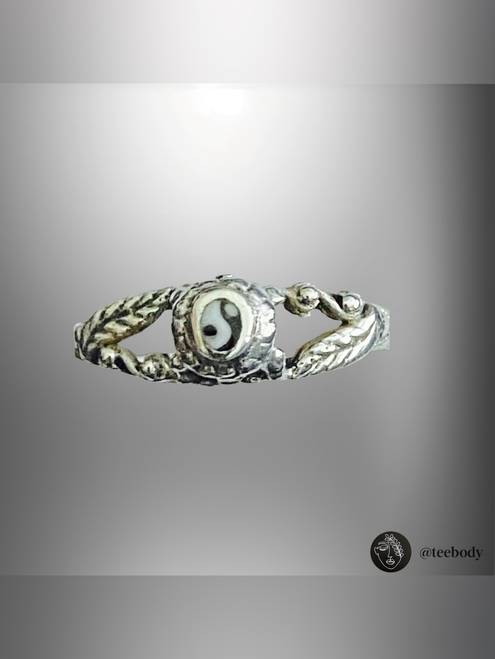 Vintage 925 Sterling Silver Yin Yang Ring Boho Leaf Filigree Band-Unbranded